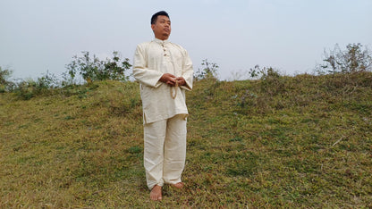 Custom- Made YOGI Men's Organic Indian Khadi Cotton YogaCloth Set,Natural Fabric Breathable Straight Kurta And Pyjama Meditation/Prayer Robe