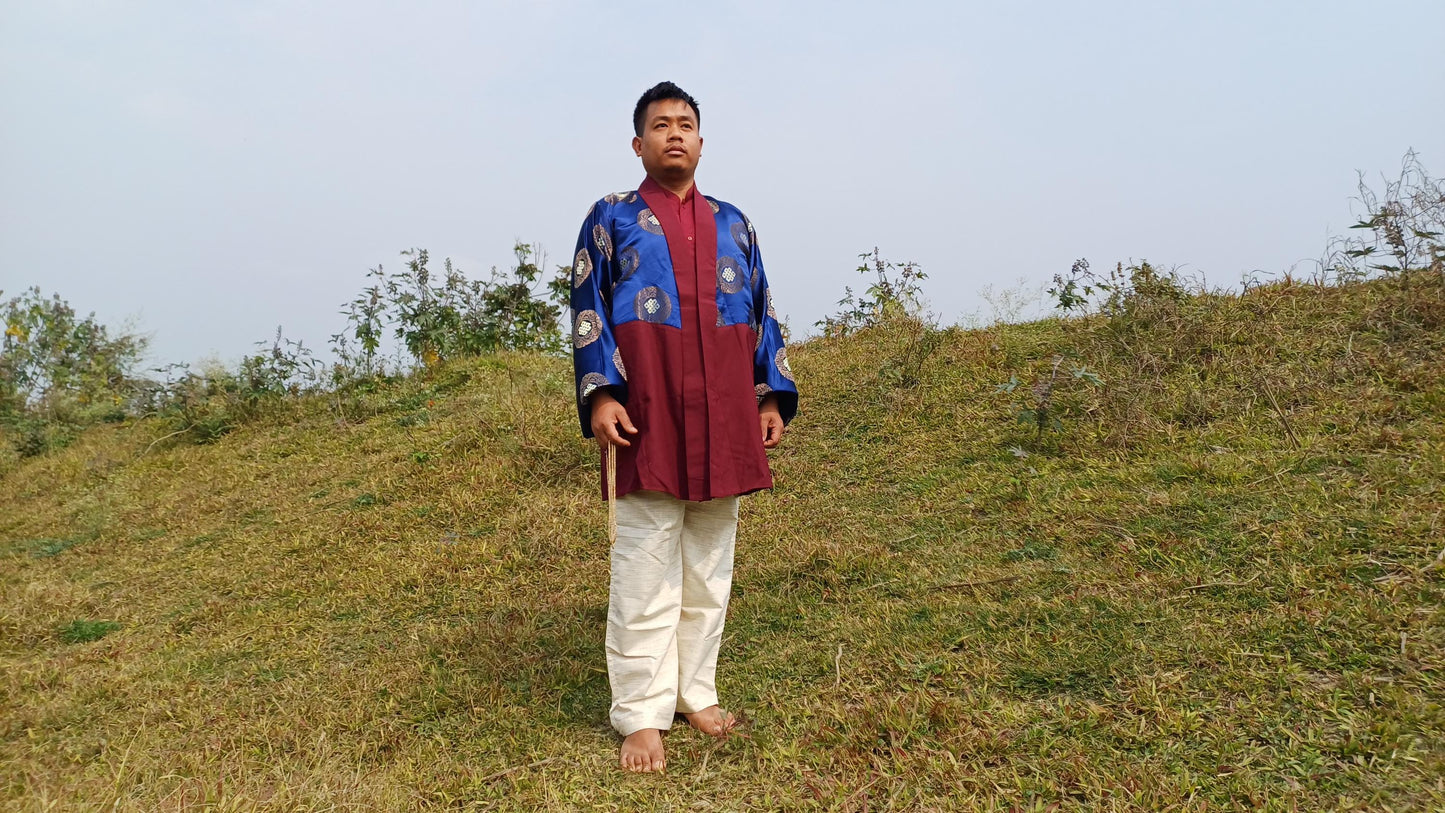 Custom-Made Tibetan Buddhist Monk Thick Cotton Brocade Meditation Jacket/Dhonka,Buddhist Monk Jacket,Monastry Style Spiritual Outerwear