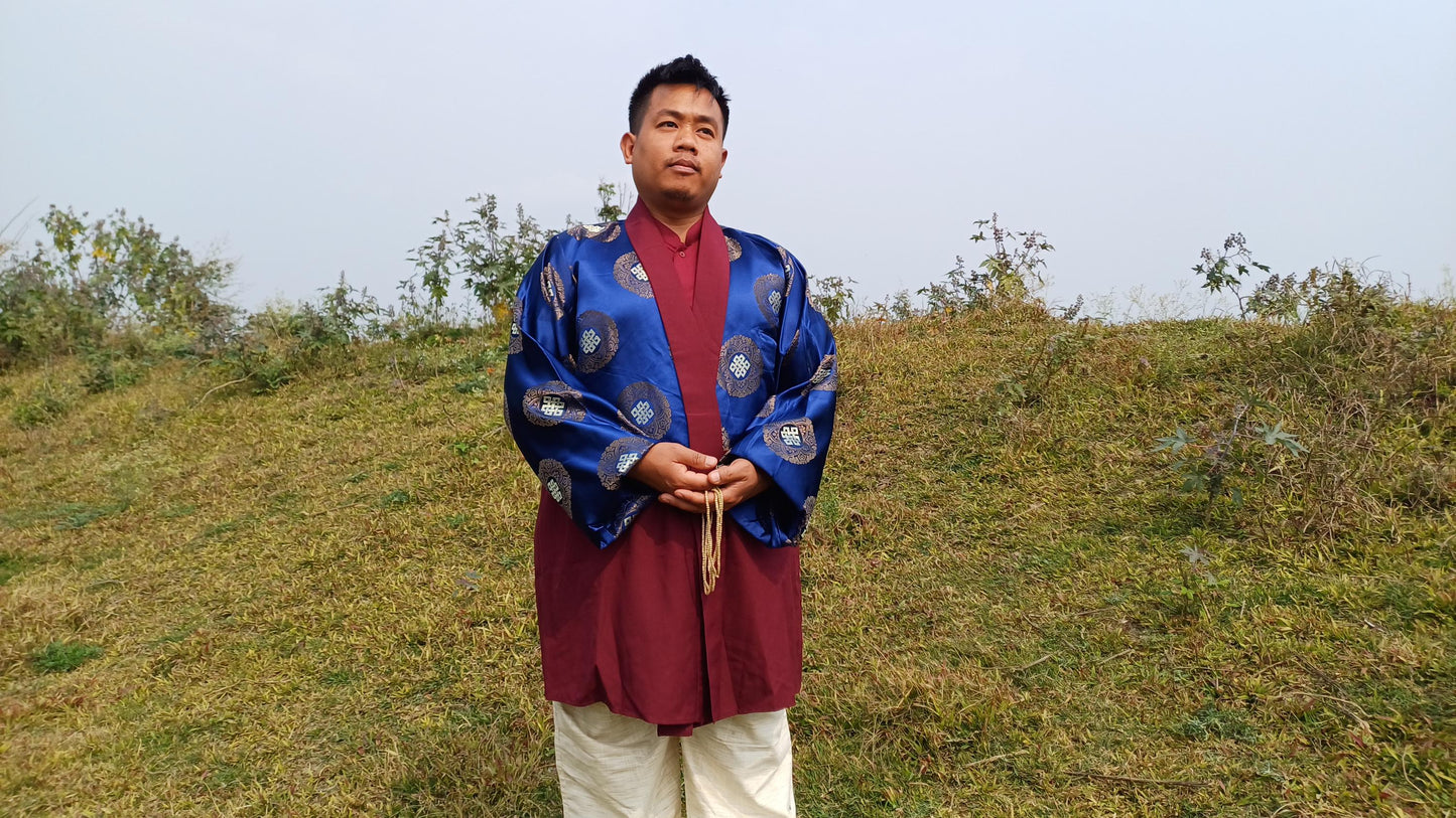 Custom-Made Tibetan Buddhist Monk Thick Cotton Brocade Meditation Jacket/Dhonka,Buddhist Monk Jacket,Monastry Style Spiritual Outerwear
