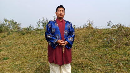 Custom-Made Tibetan Buddhist Monk Thick Cotton Brocade Meditation Jacket/Dhonka,Buddhist Monk Jacket,Monastry Style Spiritual Outerwear