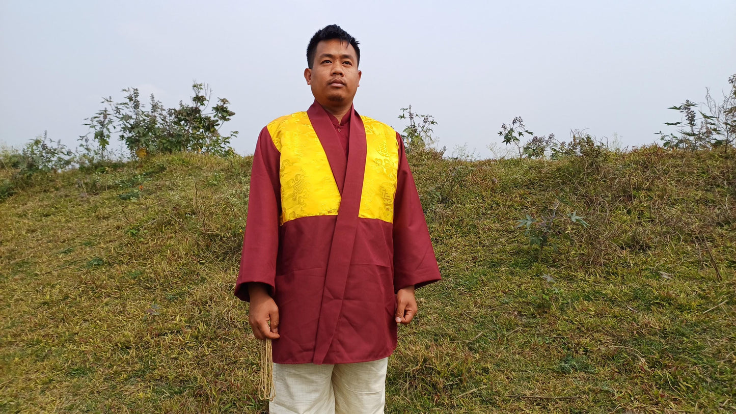 Custom-Made Tibetan Buddhist Monk Thick Cotton Brocade Meditation Jacket/Dhonka,Buddhist Monk Jacket,Monastry Style Spiritual Outerwear