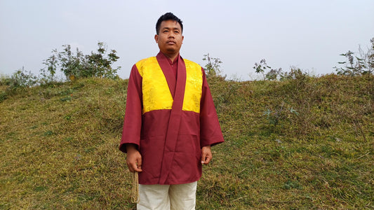 Custom-Made Tibetan Buddhist Monk Thick Cotton Brocade Meditation Jacket/Dhonka,Buddhist Monk Jacket,Monastry Style Spiritual Outerwear