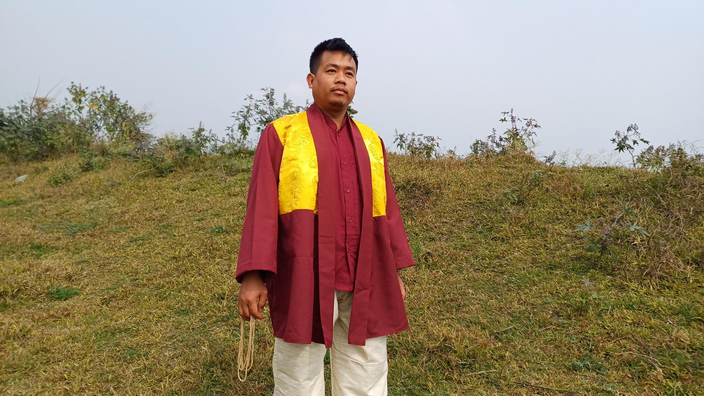 Custom-Made Tibetan Buddhist Monk Thick Cotton Brocade Meditation Jacket/Dhonka,Buddhist Monk Jacket,Monastry Style Spiritual Outerwear