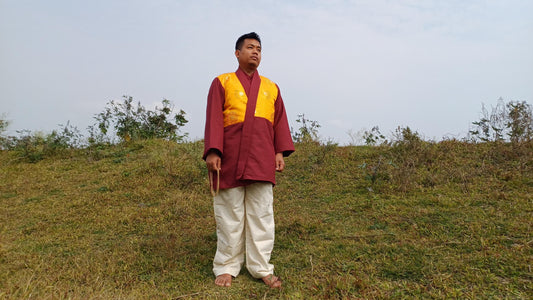 Custom-Made Tibetan Buddhist Monk Thick Cotton Brocade Meditation Jacket/Dhonka, Buddhist Monk Jacket ,Monastry Style Spiritual Outerwear