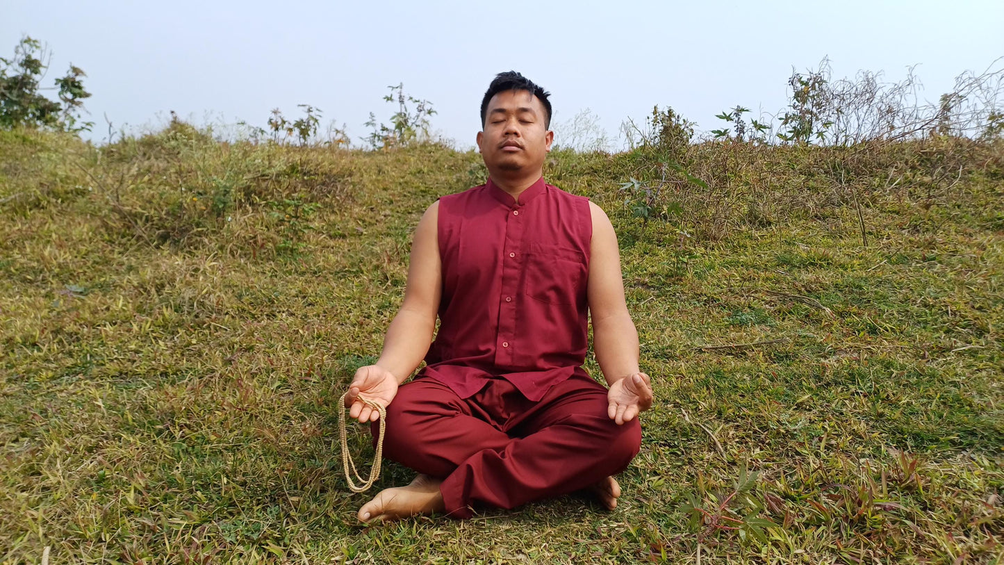 Organic Cotton Layman Tibetan Buddhist Meditation Cloth Set,Buddhist Sleeveless Shirt and Pants Spiritual Clothing,Zen Prayer Robe