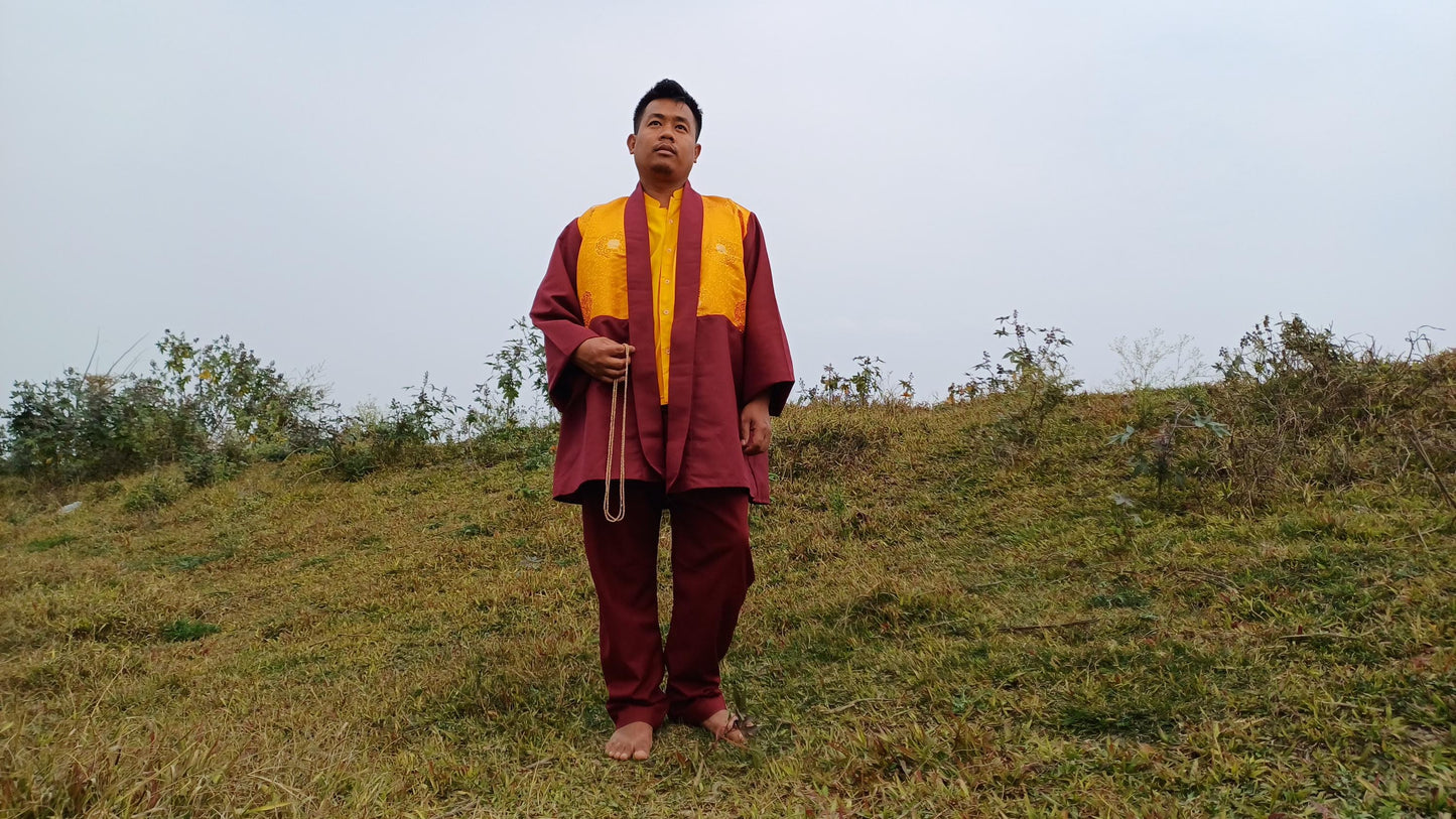 Custom-Made Pure Cotton Brocade Layman Buddhist Meditation Robe Set,Monastry Style Zen Prayer Costumes,Tibetan Spiritual Clothing