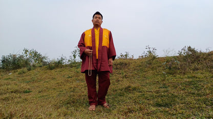 Custom-Made Pure Cotton Brocade Layman Buddhist Meditation Robe Set,Monastry Style Zen Prayer Costumes,Tibetan Spiritual Clothing