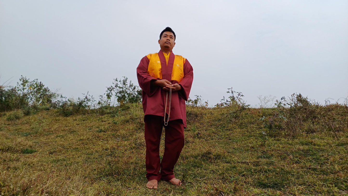 Custom-Made Pure Cotton Brocade Layman Buddhist Meditation Robe Set,Monastry Style Zen Prayer Costumes,Tibetan Spiritual Clothing
