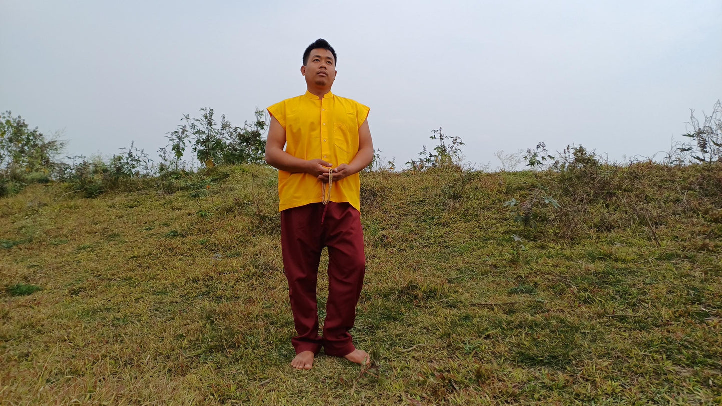 Custom-Made Pure Cotton Brocade Layman Buddhist Meditation Robe Set,Monastry Style Zen Prayer Costumes,Tibetan Spiritual Clothing