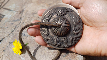 Vintage Rare Authentic Large Dragon Carved Tibetan Tingsha Bells,Handmade Tibetan Buddhist Ritual Cymbal,Yoga Meditation Sound Healing Tool