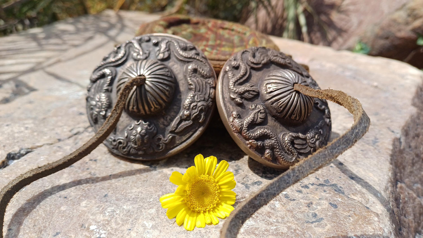 Vintage Rare Authentic Large Dragon Carved Tibetan Tingsha Bells,Handmade Tibetan Buddhist Ritual Cymbal,Yoga Meditation Sound Healing Tool