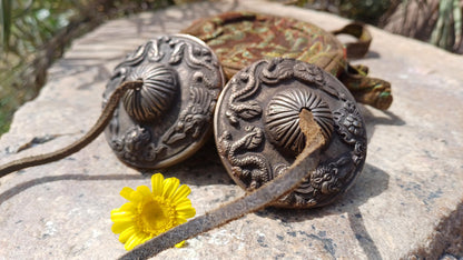 Vintage Rare Authentic Large Dragon Carved Tibetan Tingsha Bells,Handmade Tibetan Buddhist Ritual Cymbal,Yoga Meditation Sound Healing Tool
