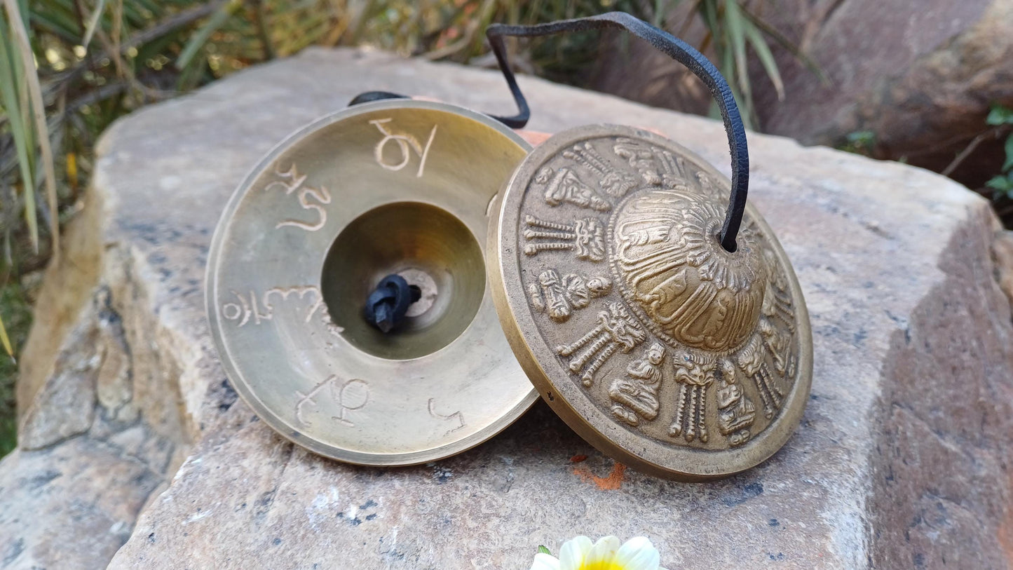 Vintage Rare Authentic Large Size Buddha Carved Tibetan Tingsha Bells,Handmade Tibetan Buddhist Ritual Cymbal,Yoga Sound Healing Tool