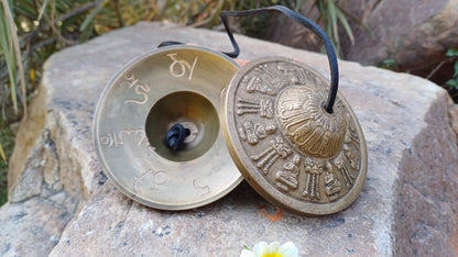 Vintage Rare Authentic Large Size Buddha Carved Tibetan Tingsha Bells,Handmade Tibetan Buddhist Ritual Cymbal,Yoga Sound Healing Tool