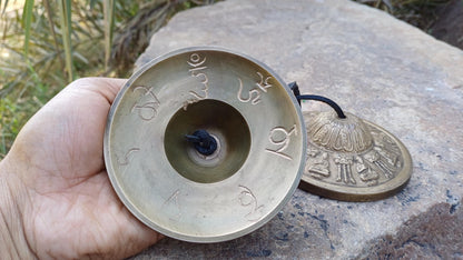 Vintage Rare Authentic Large Size Buddha Carved Tibetan Tingsha Bells,Handmade Tibetan Buddhist Ritual Cymbal,Yoga Sound Healing Tool
