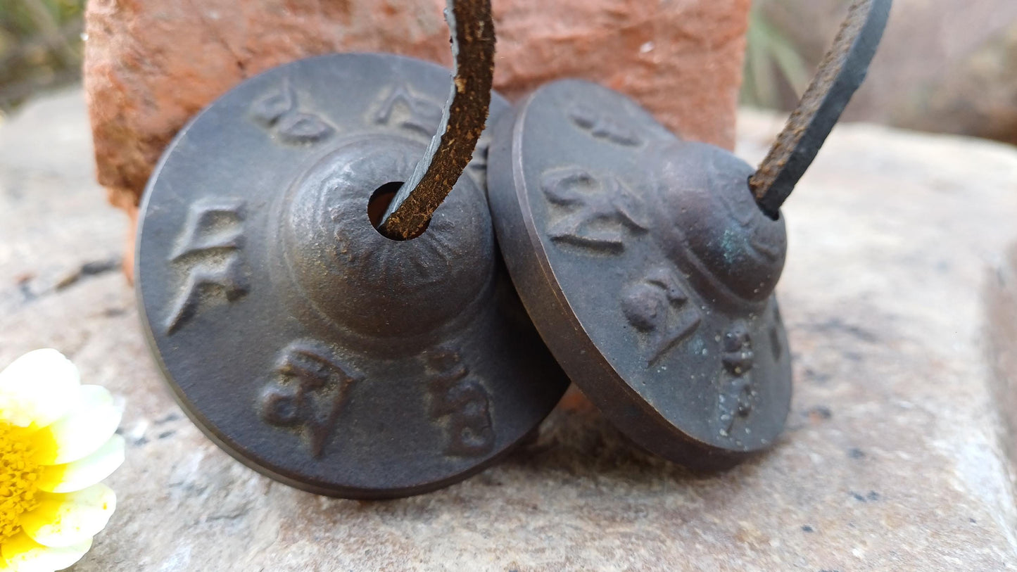 Vintage Rare Authentic Small  Dragon Carved Tibetan Tingsha Bells,Handmade Tibetan Buddhist Ritual Cymbal,Yoga Meditation Sound Healing Tool