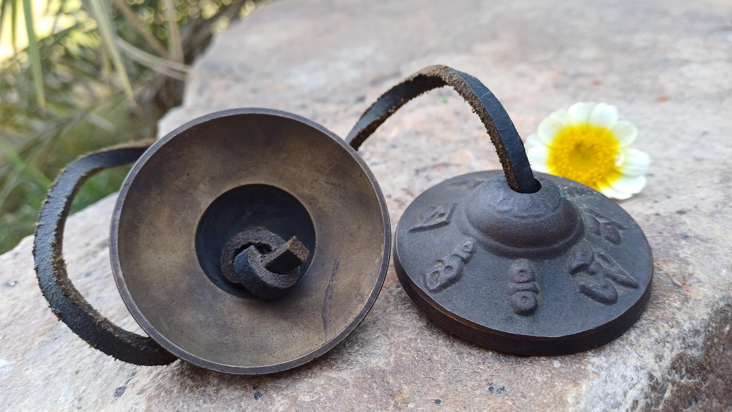 Vintage Rare Authentic Small  Dragon Carved Tibetan Tingsha Bells,Handmade Tibetan Buddhist Ritual Cymbal,Yoga Meditation Sound Healing Tool