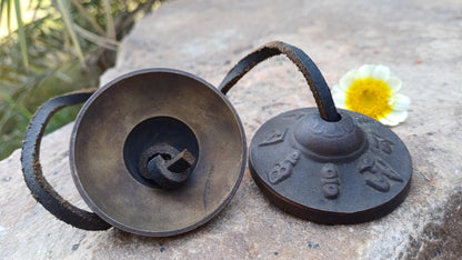 Vintage Rare Authentic Small  Dragon Carved Tibetan Tingsha Bells,Handmade Tibetan Buddhist Ritual Cymbal,Yoga Meditation Sound Healing Tool
