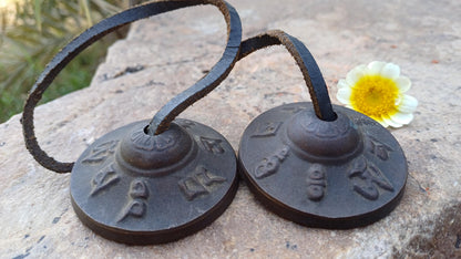 Vintage Rare Authentic Small  Dragon Carved Tibetan Tingsha Bells,Handmade Tibetan Buddhist Ritual Cymbal,Yoga Meditation Sound Healing Tool