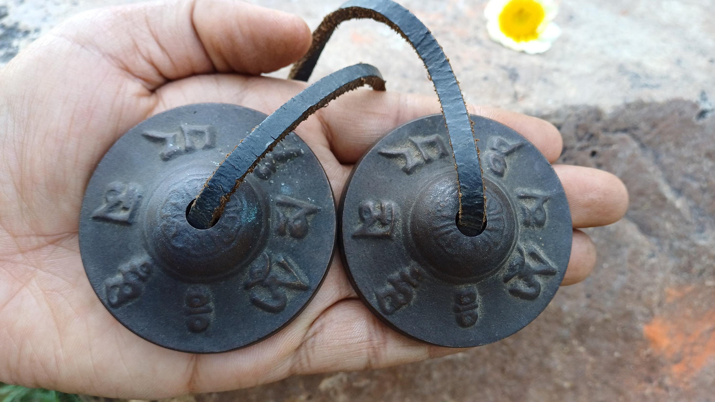 Vintage Rare Authentic Small  Dragon Carved Tibetan Tingsha Bells,Handmade Tibetan Buddhist Ritual Cymbal,Yoga Meditation Sound Healing Tool