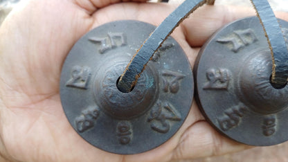 Vintage Rare Authentic Small  Dragon Carved Tibetan Tingsha Bells,Handmade Tibetan Buddhist Ritual Cymbal,Yoga Meditation Sound Healing Tool