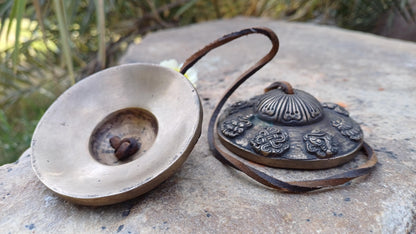 Vintage Rare Authentic Large 8 Auspicious Signs Carved Tibetan Tingsha Bells,Handmade Tibetan Buddhist Ritual Cymbal,Yoga Sound Healing Tool