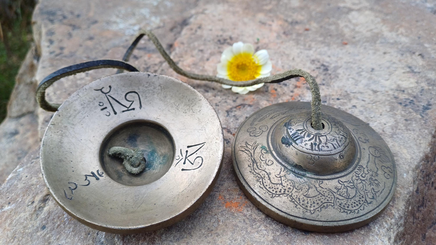 Vintage Rare Authentic Large Dragon Carved Tibetan Tingsha Bells,Handmade Tibetan Buddhist Ritual Cymbal,Yoga Meditation Sound Healing Tool