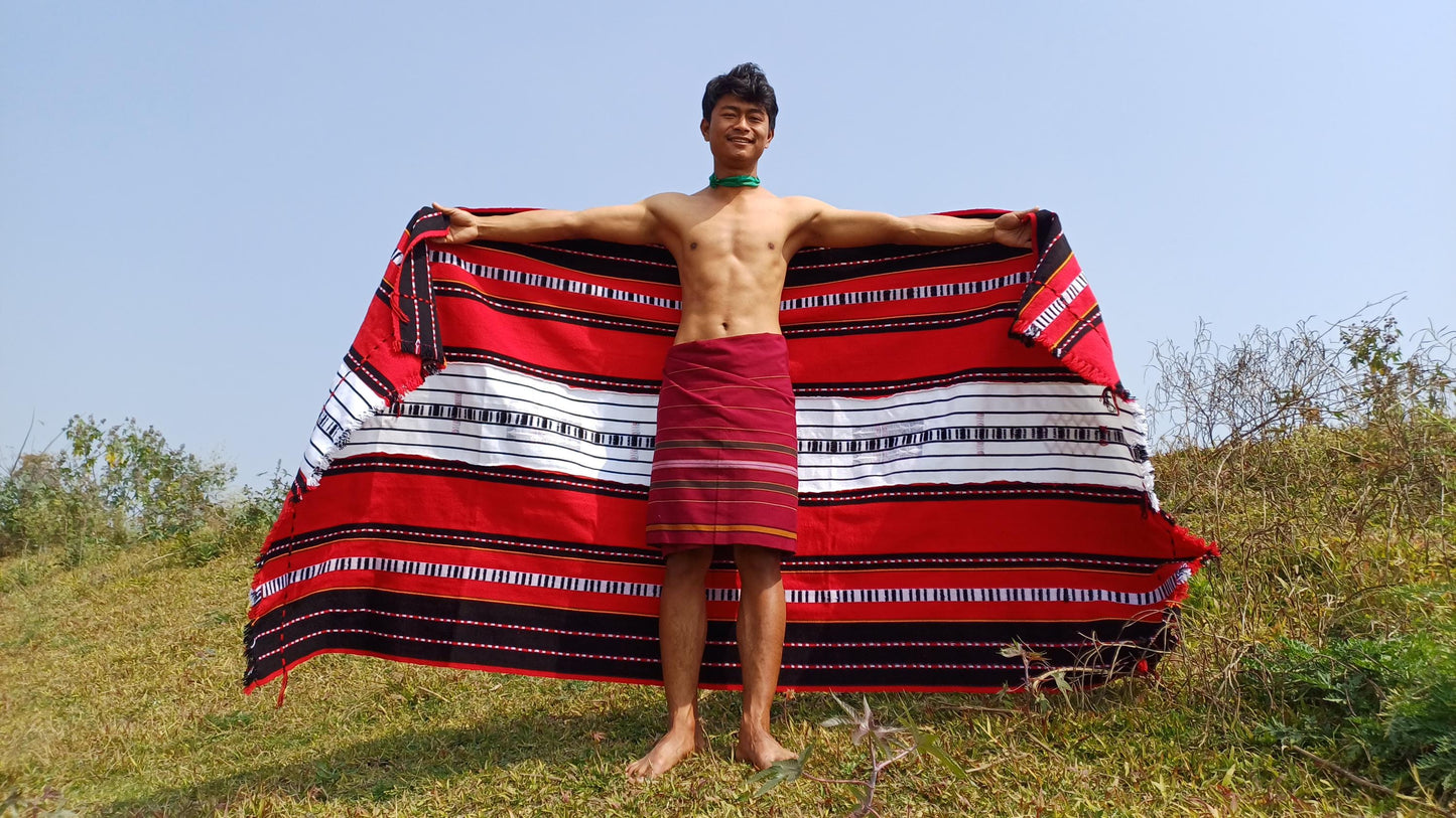 Handwoven Naga Tribes Traditional Blanket,Native Indians Body Wrap,Ethnic Sofa Throw,Tribal Wall Art,Tribal Home Decor,Earthy Clothing