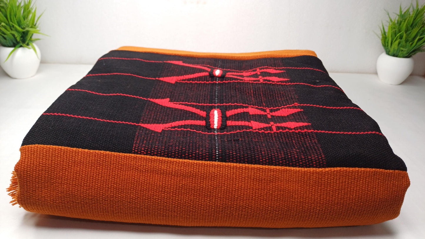 Large Thick Handwoven Black/Copper Naga Tribe Traditional Blanket,Ethnic Sofa Throw,Native Indian Cloth,Naga Tribes Shawl,Tribal Wall Decor