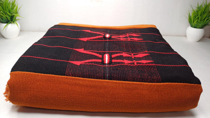 Large Thick Handwoven Black/Copper Naga Tribe Traditional Blanket,Ethnic Sofa Throw,Native Indian Cloth,Naga Tribes Shawl,Tribal Wall Decor