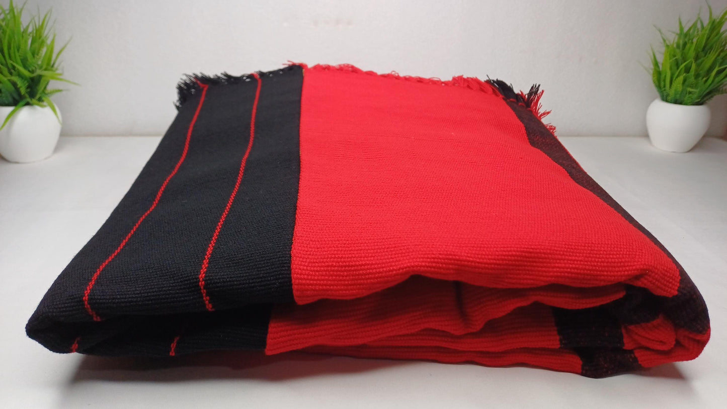 Large Thick Handwoven Black And Red Naga Tribe Traditional Blanket,Ethnic Sofa Throw,Native Indian Cloth,Naga Tribes Shawl,Tribal Wall Decor