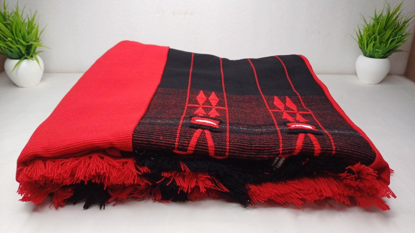 Large Thick Handwoven Black And Red Naga Tribe Traditional Blanket,Ethnic Sofa Throw,Native Indian Cloth,Naga Tribes Shawl,Tribal Wall Decor