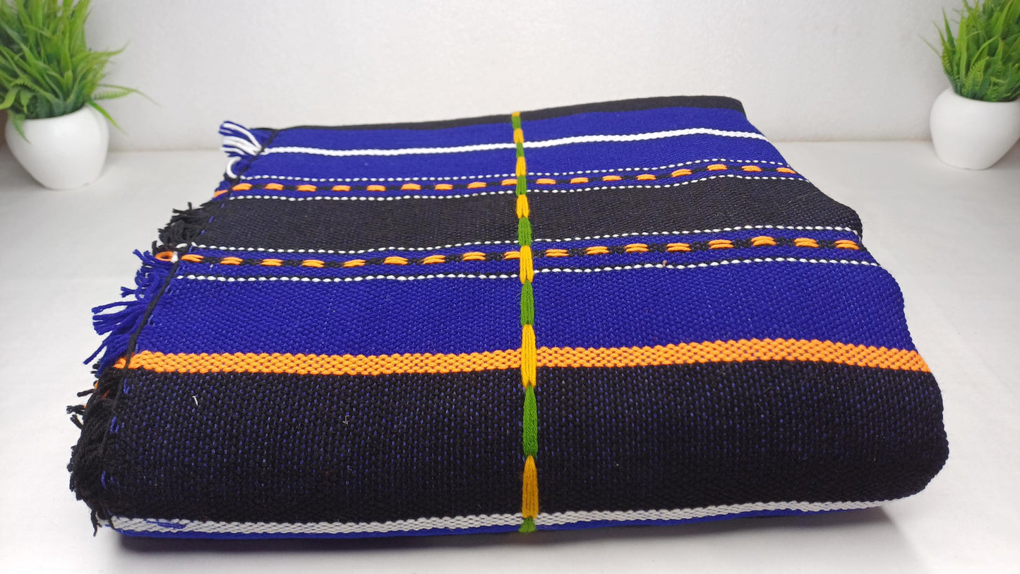 Large Thick Handwoven Black And Blue Naga Tribe Traditional Blanket,Ethnic Sofa Throw,Native Indian Cloth,Naga Tribe Shawl,Tribal Wall Decor