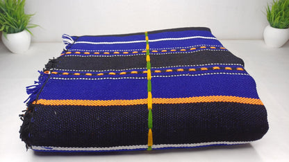 Large Thick Handwoven Black And Blue Naga Tribe Traditional Blanket,Ethnic Sofa Throw,Native Indian Cloth,Naga Tribe Shawl,Tribal Wall Decor