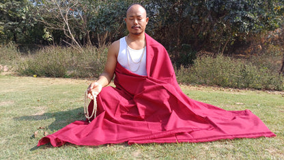 MANJUSHRI Large Handwoven Organic Cotton Maroon Tibetan Buddhist Monk Meditation Shawl,Indian Cotton Tantrik Prayer Wrap,Buddhist Prayer Zen