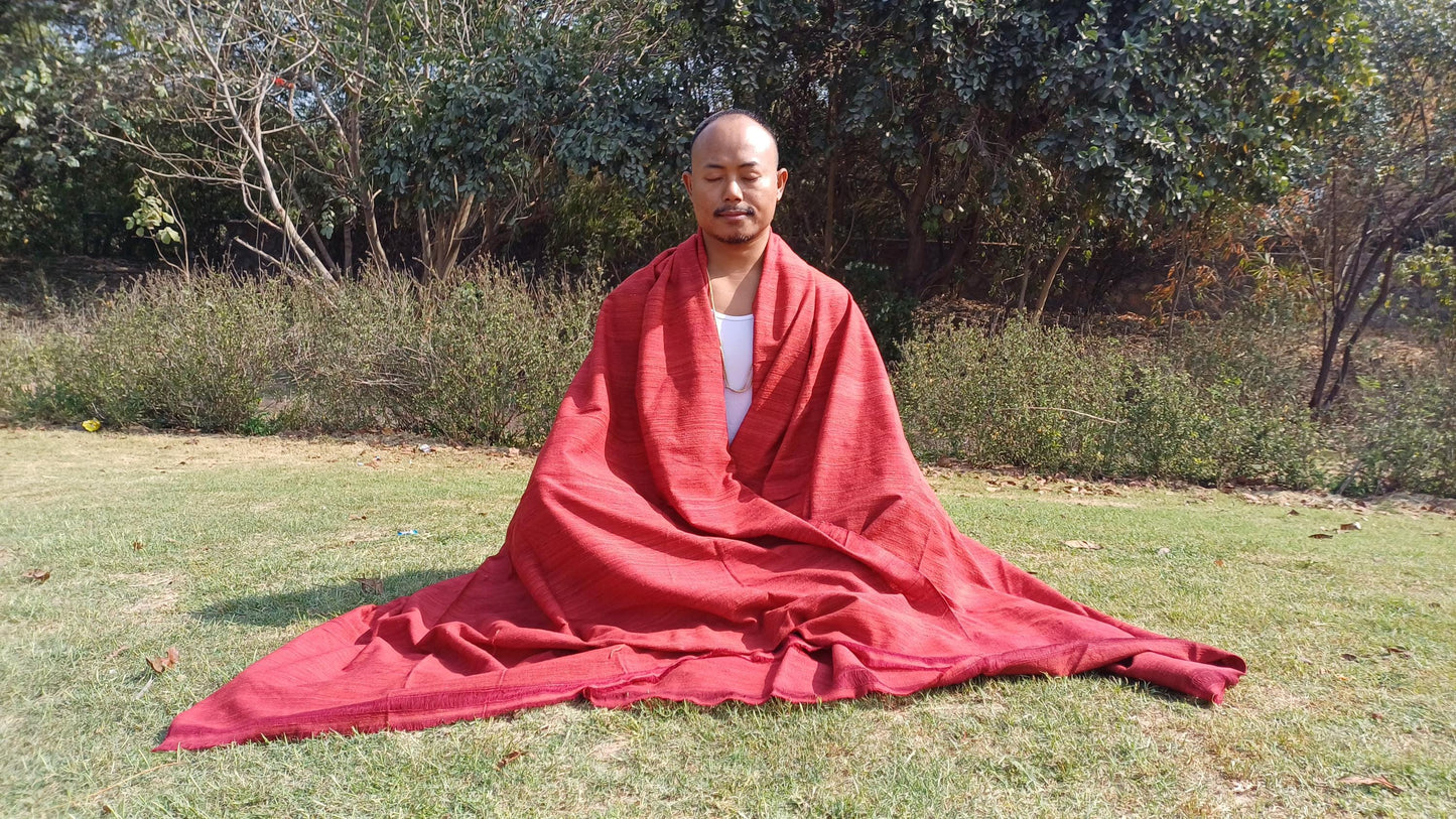 PEACE Silk X-Large Traditional Handwoven Tibetan Buddhist Raw Eri Silk Meditation Shawl,Buddhist Tantrik Silk Meditation Wrap,Ahimsa SilkZen