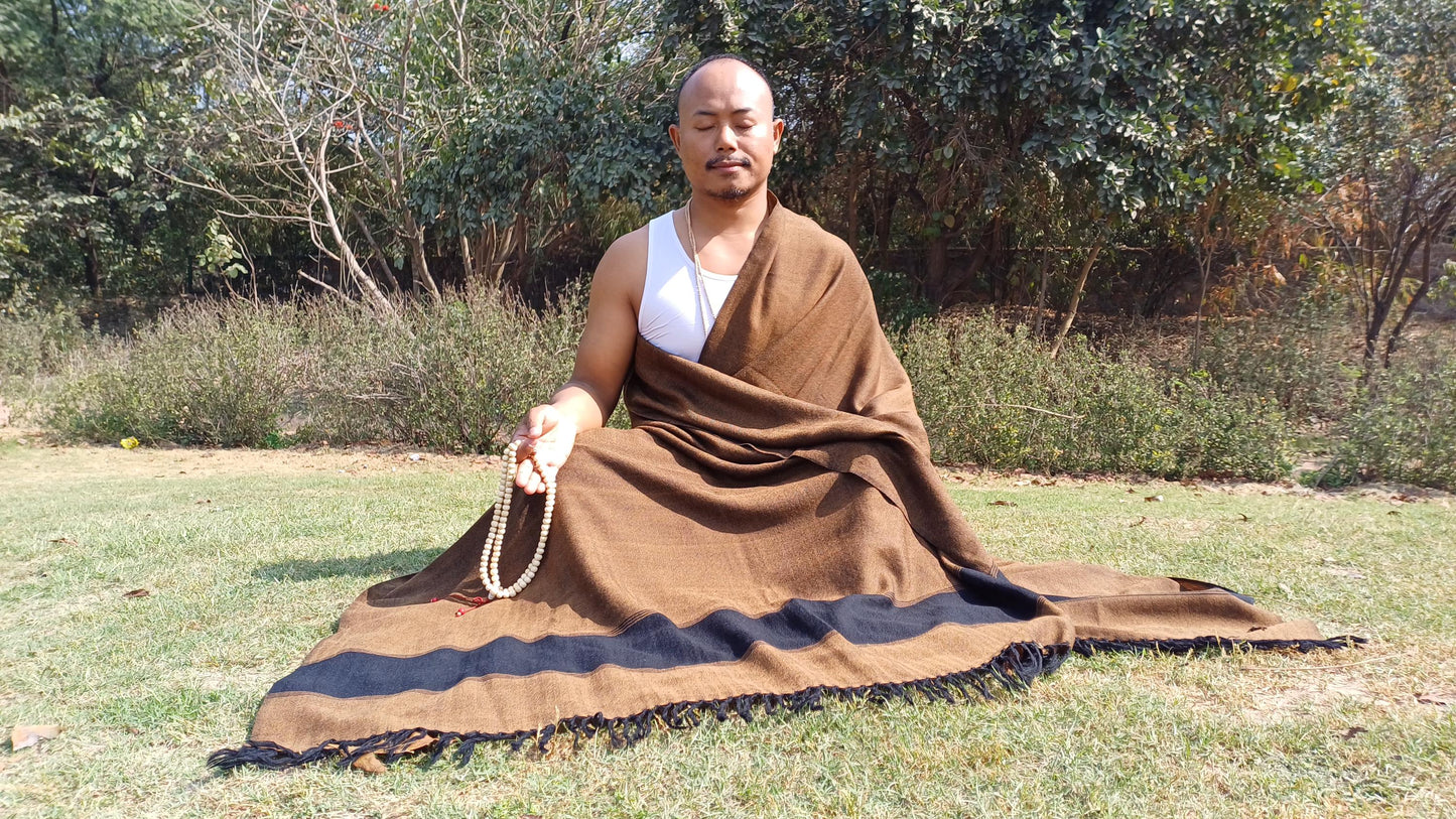 Handwoven Dark Brown Pure Himalayan Sheep Wool Meditation Shawl,Himalayan Prayer Blanket,Kullu Shawl,Ethnic Indian Shawl,Wool Prayer Wrap