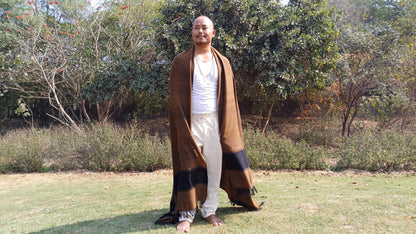 Handwoven Dark Brown Pure Himalayan Sheep Wool Meditation Shawl,Himalayan Prayer Blanket,Kullu Shawl,Ethnic Indian Shawl,Wool Prayer Wrap