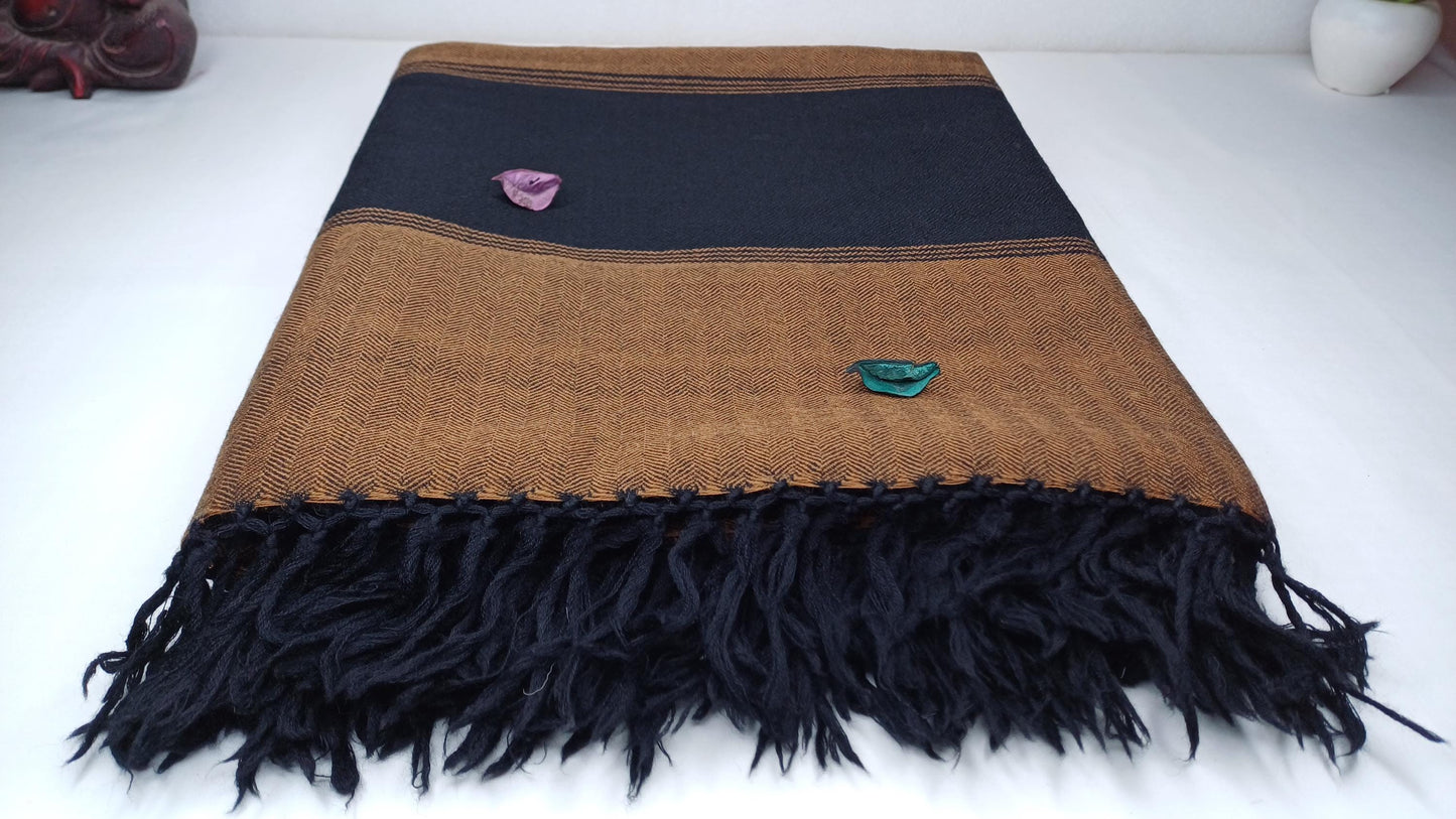 Handwoven Dark Brown Pure Himalayan Sheep Wool Meditation Shawl,Himalayan Prayer Blanket,Kullu Shawl,Ethnic Indian Shawl,Wool Prayer Wrap
