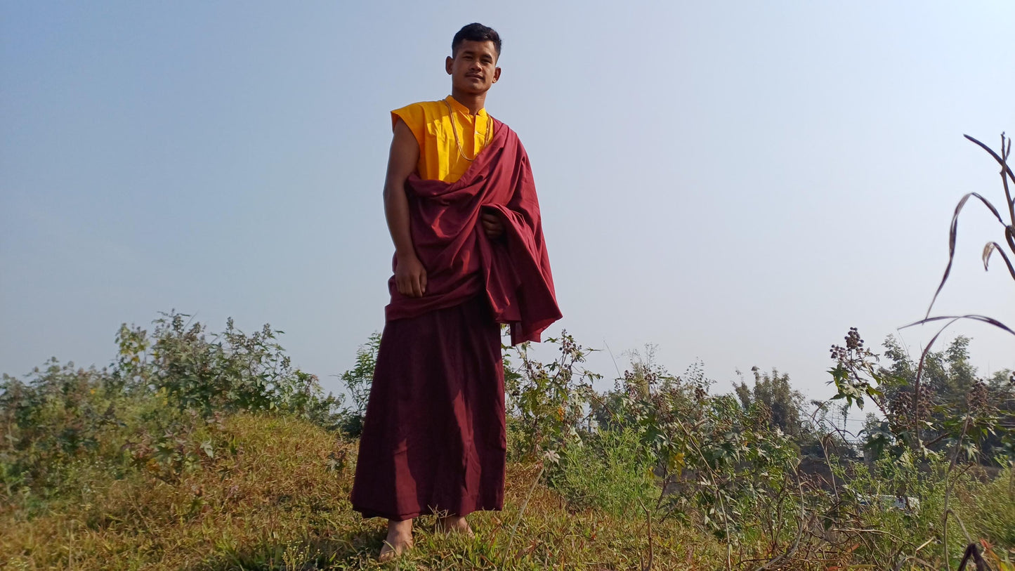 Layman Unisex Cotton Tibetan Buddhist Monk Meditation Robe,Monastery Style Spiritual Cloth Set,Zen Prayer Sleeveless Shirt/Skirt/Shawl