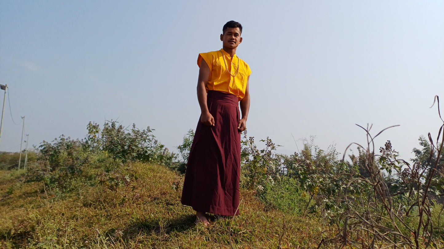 Layman Unisex Cotton Tibetan Buddhist Monk Meditation Robe,Monastery Style Spiritual Cloth Set,Zen Prayer Sleeveless Shirt/Skirt/Shawl