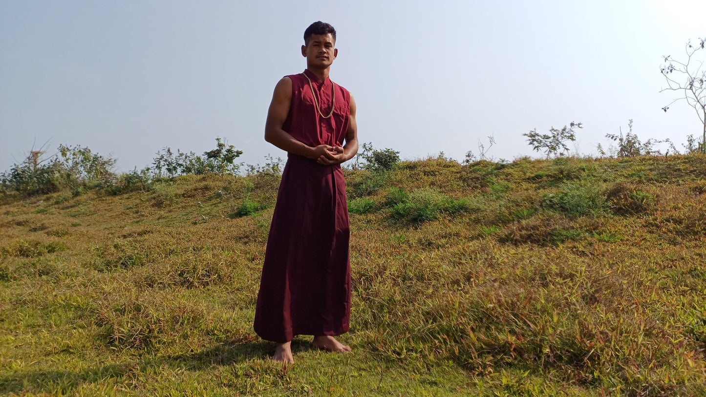Custom-Made Layman Unisex Cotton Tibetan Buddhist Monk Meditation Robe,Monastery Style Spiritual Dress,Zen Prayer Shirt and Skirt/Wrap Cloth