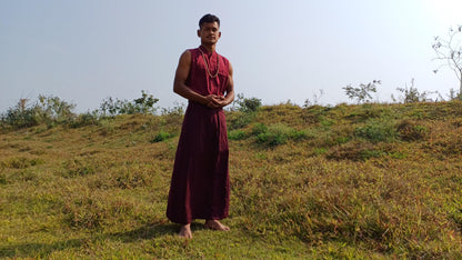 Custom-Made Layman Unisex Cotton Tibetan Buddhist Monk Meditation Robe,Monastery Style Spiritual Dress,Zen Prayer Shirt and Skirt/Wrap Cloth