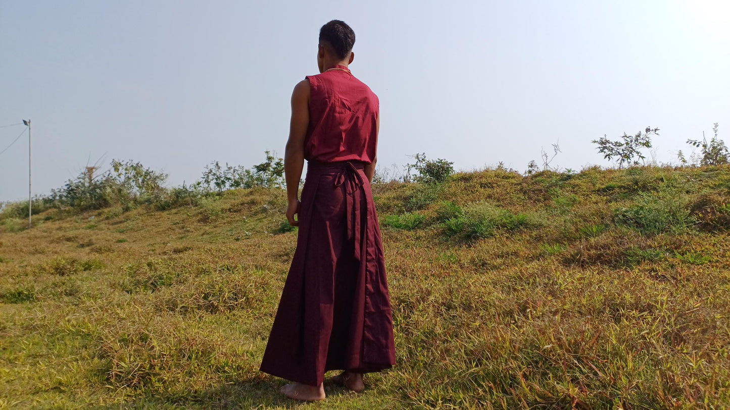 Custom-Made Layman Unisex Cotton Tibetan Buddhist Monk Meditation Robe,Monastery Style Spiritual Dress,Zen Prayer Shirt and Skirt/Wrap Cloth