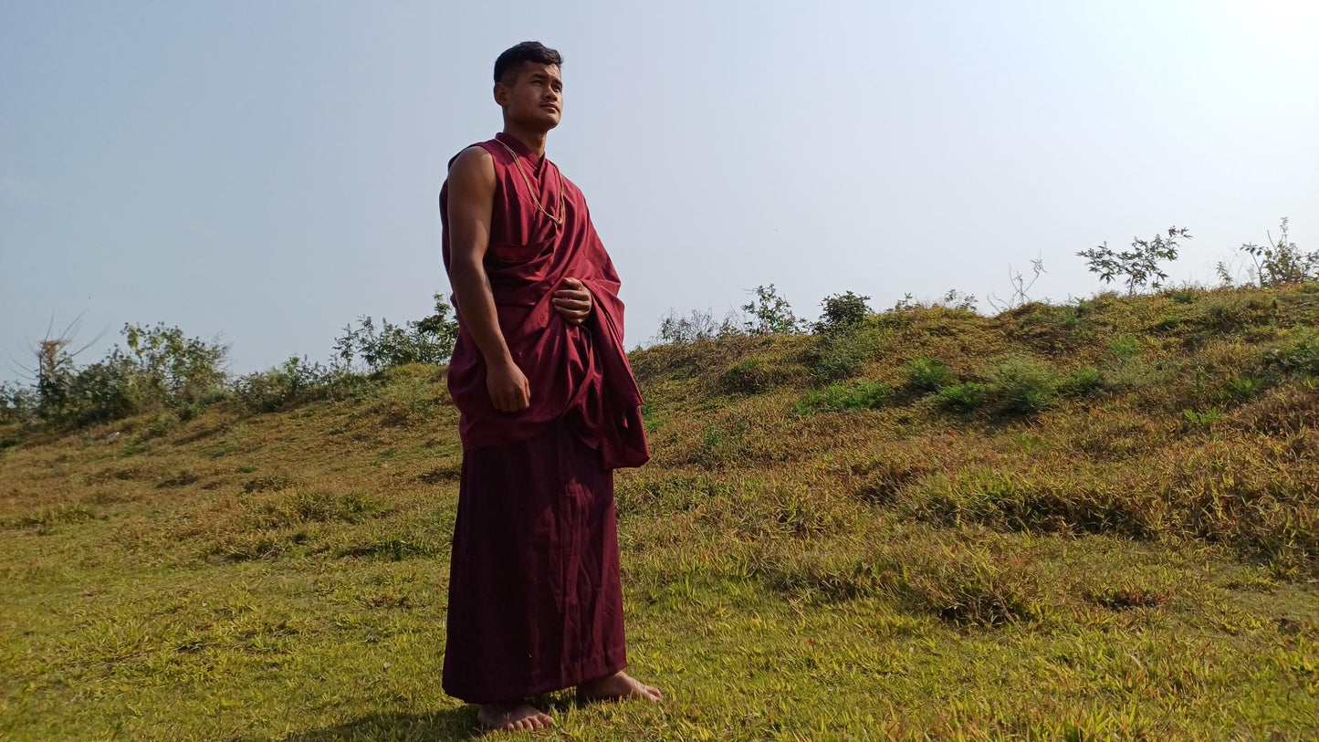 Custom-Made Layman Unisex Cotton Tibetan Buddhist Monk Meditation Robe,Monastery Style Spiritual Dress,Zen Prayer Shirt and Skirt/Wrap Cloth
