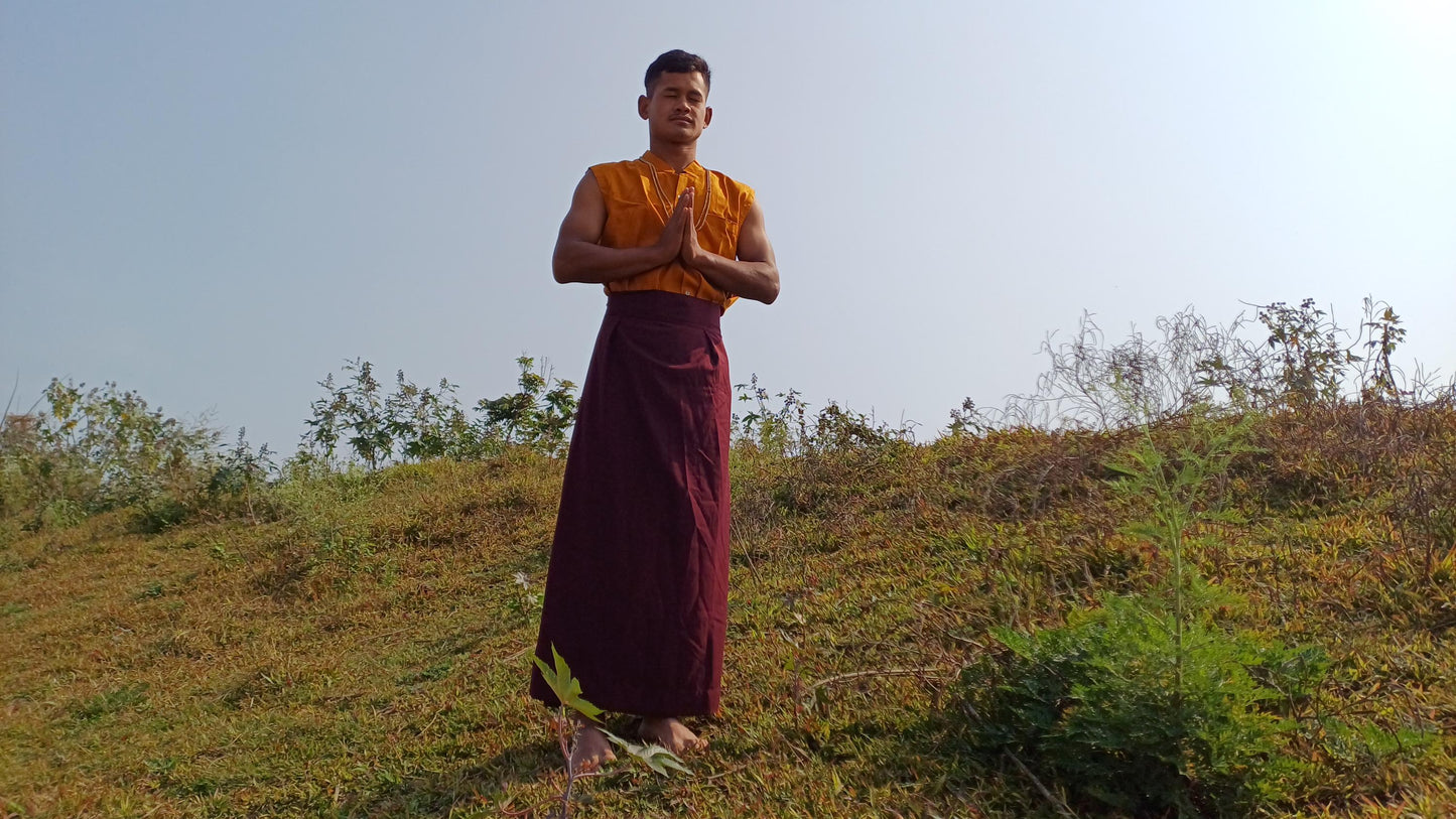 Layman Unisex Cotton Tibetan Buddhist Monk Meditation Robe Set,Monastery Style Spiritual Cloth Set,Zen Prayer Sleeveless Shirt /Wrap/Shawl