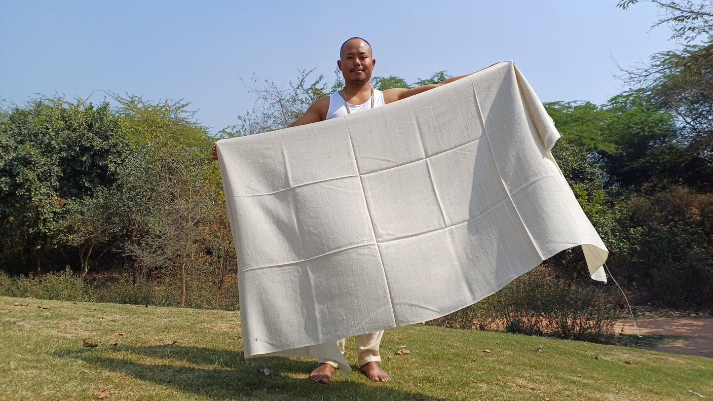 Handwoven Offwhite  Ethical Yak Wool Meditation Shawl,Himalayan Yak Wool Prayer Wrap,Ethnic Indian Wrap,Yak Wool Scarf,Yak Prayer Blanket
