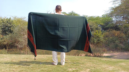 Handwoven Forest Green Pure Himalayan Sheep Wool Meditation Shawl,Himalayan Prayer Blanket,Kullu Shawl,Ethnic Indian Shawl,Wool Prayer Wrap