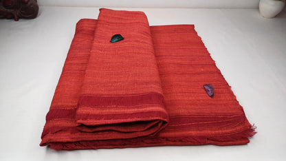 RED TARA Large Traditional Handwoven Copper Tibetan Buddhist Raw Eri Silk Meditation Shawl,Tantric Meditation Wrap,Buddhist Prayer Silk Zen