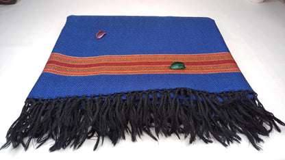 Blue Handwoven Pure Himalayan Sheep Wool Meditation Shawl,Ethnic Indian Embroidered Prayer Scarf,Himalayan Wool Wrap,Traditional Kullu Shawl